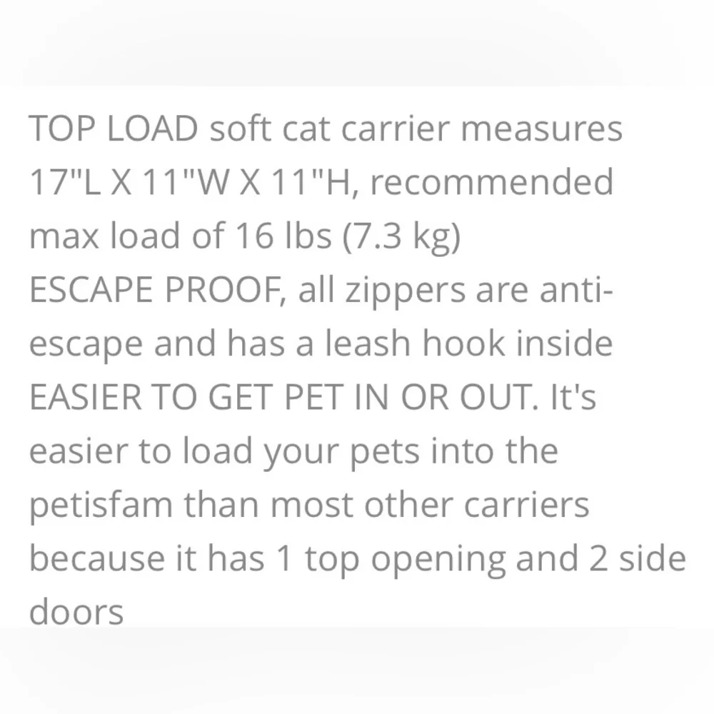 Pet carrier. Petisfam top load cat carrier for small to medium size cats.